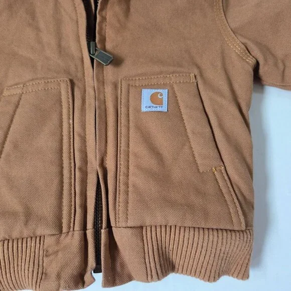 Carhartt Jacket Boys 6 Months Brown Canvas Hooded Insulated Active Jac CP8552